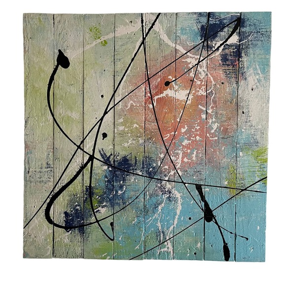 Large Original Abstract Art Painting "Ambrosia Salad" Acrylic on Wood 24x24 TI5 - Picture 1 of 8